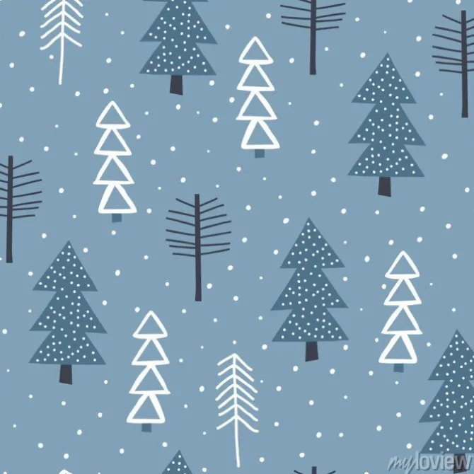 Tapeta: Winter seamless pattern with fir trees and pines in snow. winter