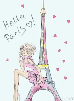 Tapeta: Witam, paryż. moda dziewczyna w pobliżu wieży eiffla