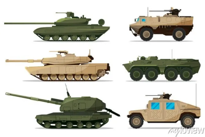 Tapeta: Wojskowe pojazdy na ilustracji 3d