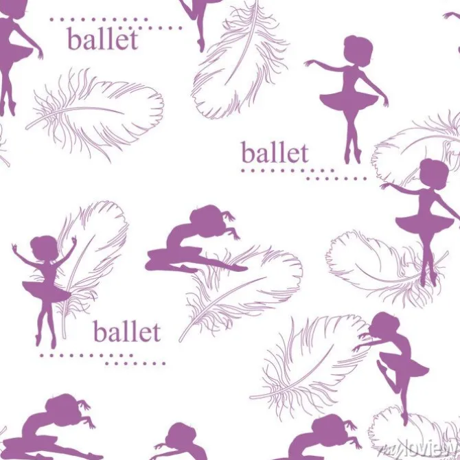 Tapeta: Wzorzec z sylwetka baleriny i pióro swan. czarno-biała ilustracja