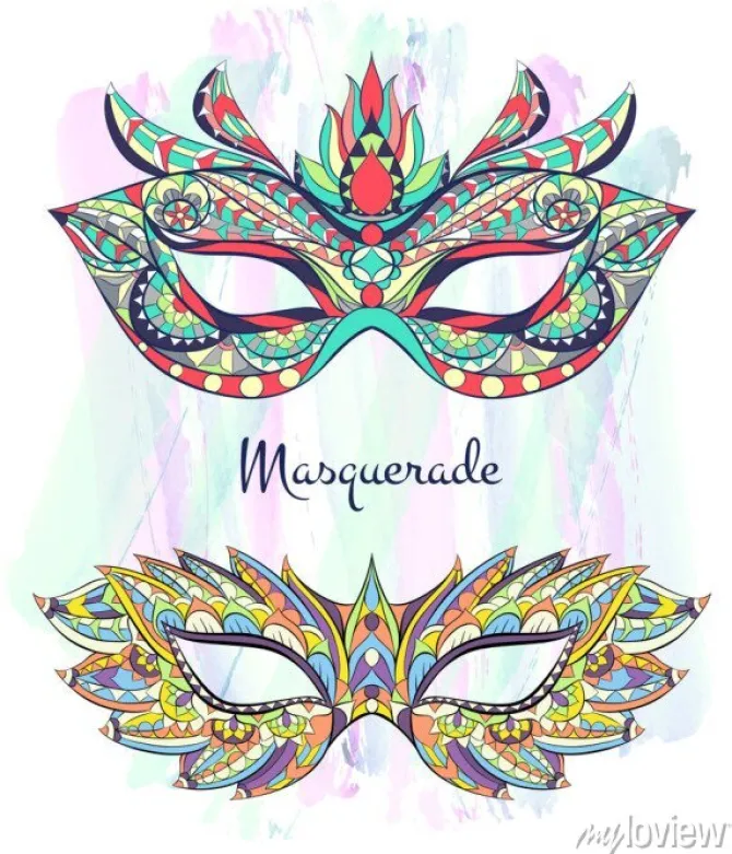 Tapeta: Wzorzyste maski na tle grunge. festiwal mardi gras. projekt tatuażu.