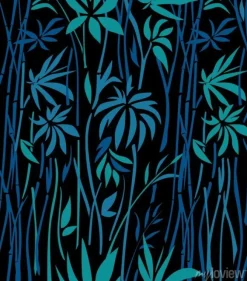Tapeta: Wzór bambusowi gąszcze szmaragdowi liście i błękitne gałąź na