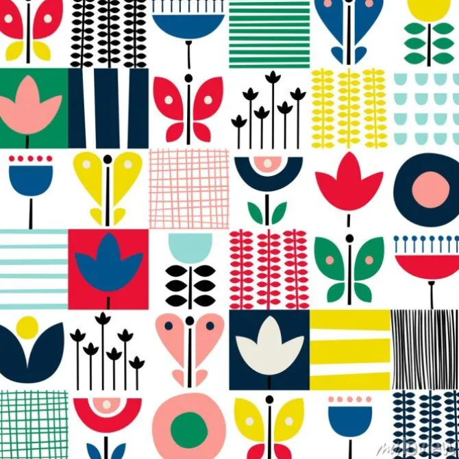 Tapeta: Wzór ludowej sztuki w stylu skandynawskim, nordyckim