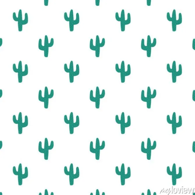 Tapeta: Wzór ręcznie rysowane kaktusów. obraz zielony kaktus z kolcami.