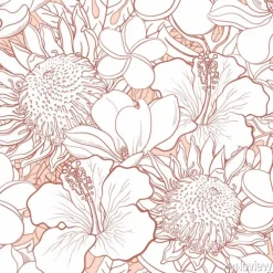 Tapeta: Wzór tropikalnych kwiatów - biały wyciągnąć rękę egzotyczne kwiaty