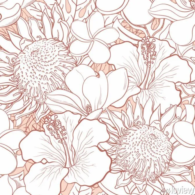 Tapeta: Wzór tropikalnych kwiatów - biały wyciągnąć rękę egzotyczne kwiaty