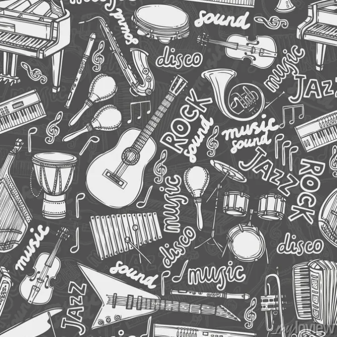 Tapeta: Wzór w instrumenty i napisy