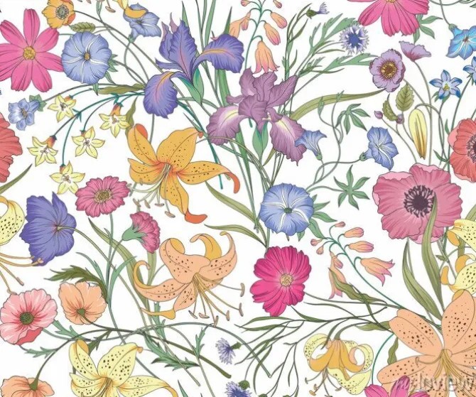 Tapeta: Wzór w maki irysy i lilie