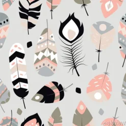 Tapeta: Wzór w pióra na szarym tle