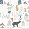 Tapeta: Wzór z bunny, niedźwiedź polarny, elementy lasu i ręcznie rysowane