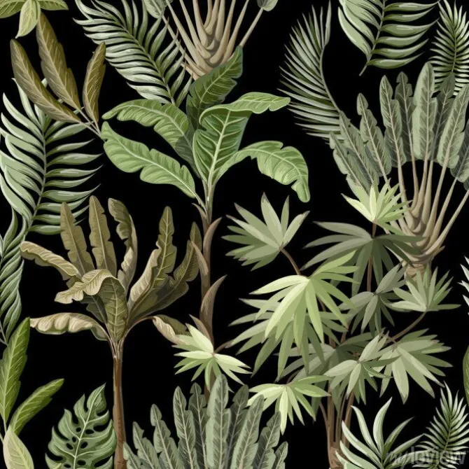 Tapeta: Wzór z egzotycznych drzew, takich jak palmy i banany. tapeta