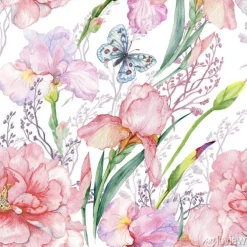 Tapeta: Wzór z irysami piwoniami i motylami