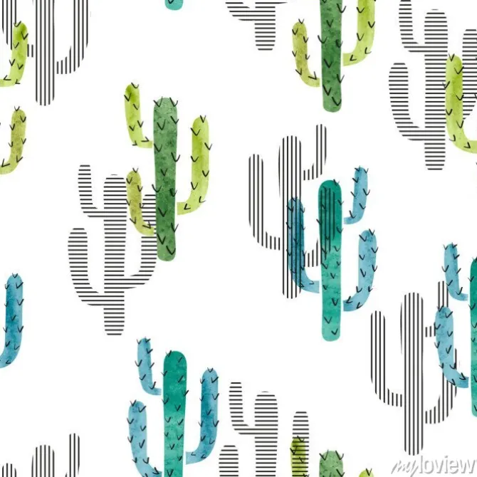 Tapeta: Wzór z kaktusami na pustym tle