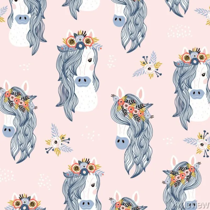 Tapeta: Wzór z końmi dla dziewczynki