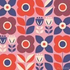 Tapeta: Wzór z kwiatowymi elementami w stylu retro skandynawskim