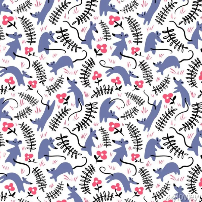 Tapeta: Wzór z myszy. tło z ślicznymi szczurami w trawie. ilustracja