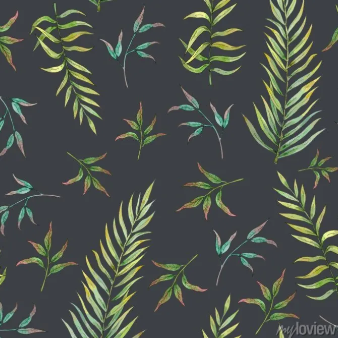 Tapeta: Wzór z tropikalnych liści na ciemnym tle