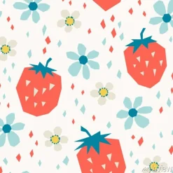 Tapeta: Wzór z truskawek i kwiatów