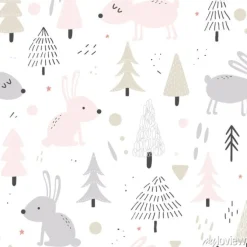 Tapeta: Wzór z zającami w stylu skandynawskim