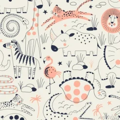 Tapeta: Wzór zwierzęcej dzikiej sawanny z snake, crocodile, turtle, elephant,