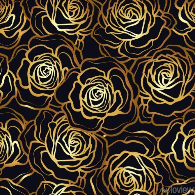 Tapeta: Wzrosła kwiat bez szwu. złote róże na czarnym tle. st
