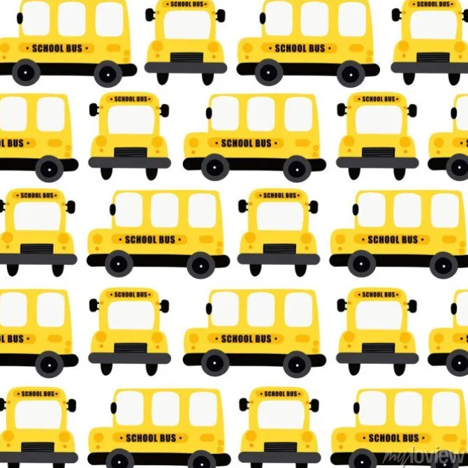 Tapeta: Yellow school bus seamless pattern background. design for fabric,