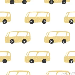 Tapeta: Yelow bus seamless pattern. doodle cars vector illustration.
