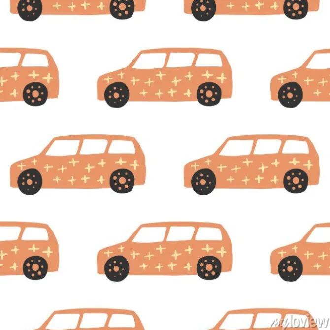 Tapeta: Yelow car seamless pattern. doodle cars vector illustration.