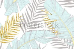 Tapeta: Z wzorem bananowym i złotymi palmowymi liśćmi w wektorze