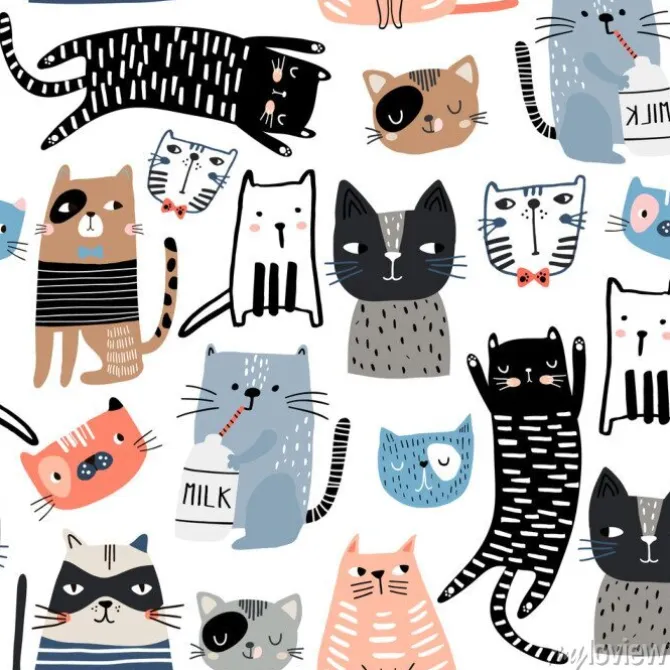 Tapeta: Zabawne kotki tworzące wzór w stylu skandynawskim