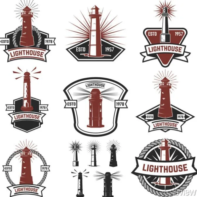 Tapeta: Zestaw odznak z latarni. elementy konstrukcyjne do logo, etykiety,