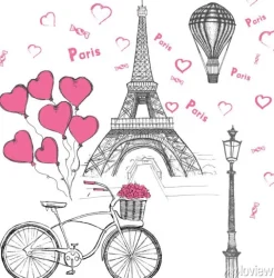 Tapeta: Zestaw wyciągnąć rękę francuski ikony, paryż szkic ilustracji