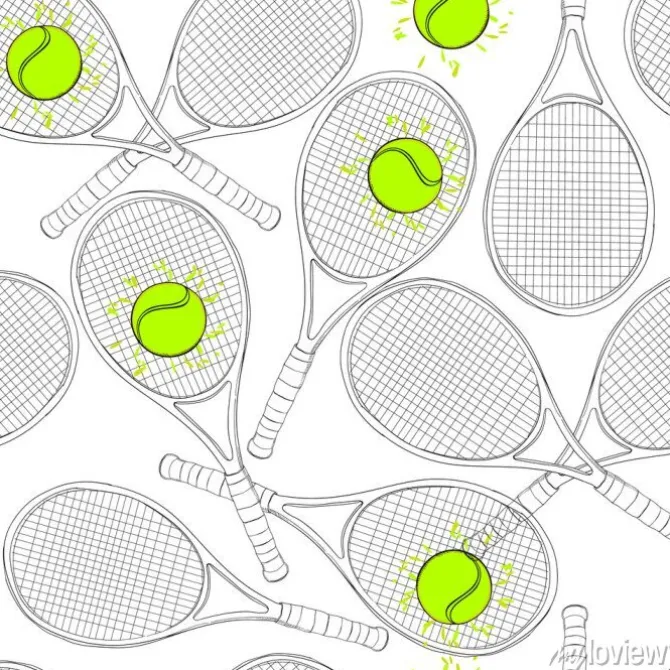 Tapeta: Zielone piłki na tle czarno-białych rakiet do tenisa