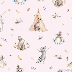 Tapeta: Zwierzątka leśne i tipi dla dzieci