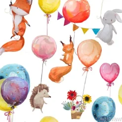 Tapeta: Zwierzątka wiszące na kolorowych balonach